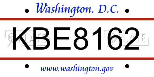 KBE8162 District Of Columbia License Plate