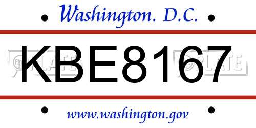 KBE8167 District Of Columbia License Plate
