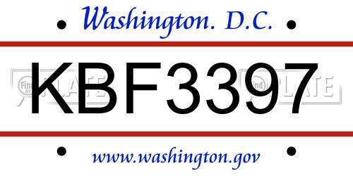 KBF3397 District Of Columbia License Plate
