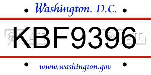 KBF9396 District Of Columbia License Plate