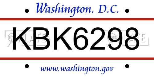KBK6298 District Of Columbia License Plate