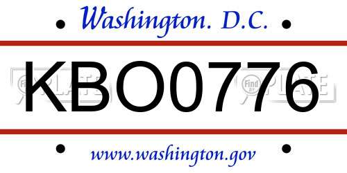 KBO0776 District Of Columbia License Plate