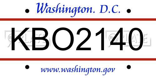 KBO2140 District Of Columbia License Plate