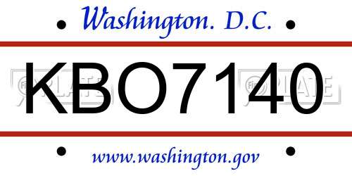 KBO7140 District Of Columbia License Plate