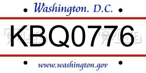 KBQ0776 District Of Columbia License Plate