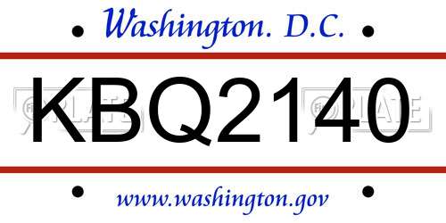 KBQ2140 District Of Columbia License Plate