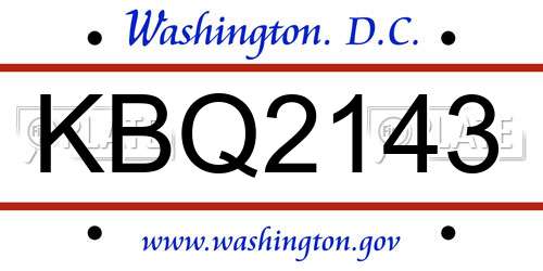 KBQ2143 District Of Columbia License Plate