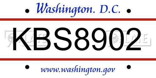 KBS8902 District Of Columbia License Plate