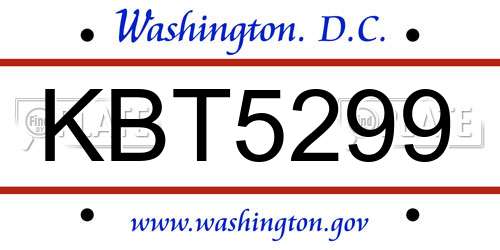 KBT5299 District Of Columbia License Plate