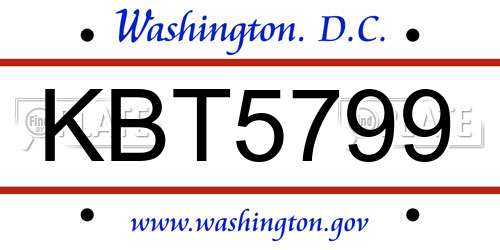 KBT5799 District Of Columbia License Plate