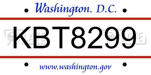 KBT8299 District Of Columbia License Plate