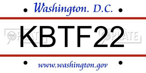 KBTF22 District Of Columbia License Plate