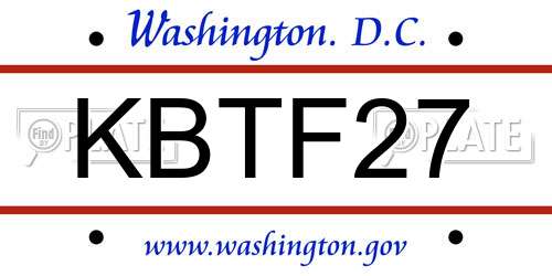 KBTF27 District Of Columbia License Plate