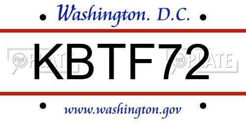 KBTF72 District Of Columbia License Plate