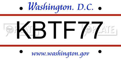 KBTF77 District Of Columbia License Plate
