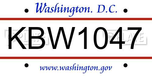 KBW1047 District Of Columbia License Plate