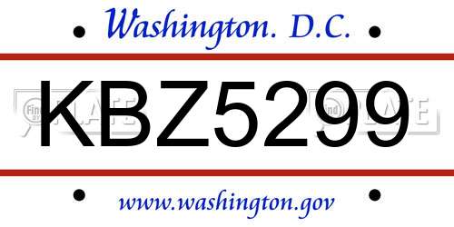 KBZ5299 District Of Columbia License Plate