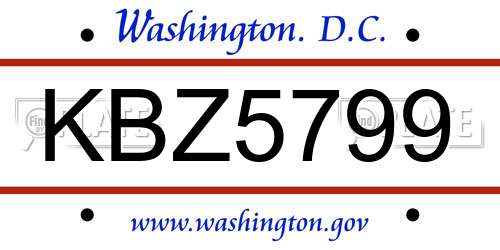 KBZ5799 District Of Columbia License Plate