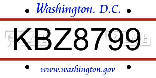KBZ8799 District Of Columbia License Plate