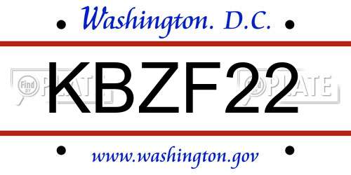 KBZF22 District Of Columbia License Plate