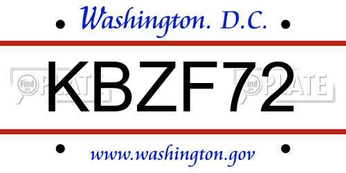 KBZF72 District Of Columbia License Plate