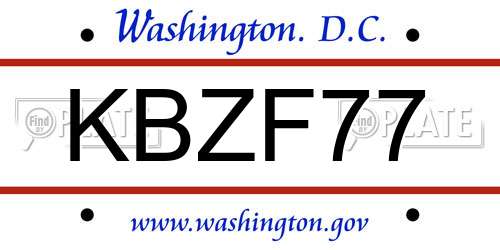 KBZF77 District Of Columbia License Plate