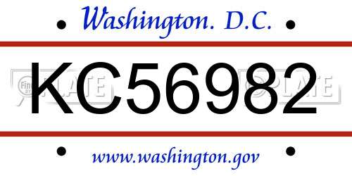 KC56982 District Of Columbia License Plate