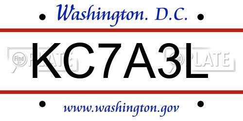 KC7A3L District Of Columbia License Plate
