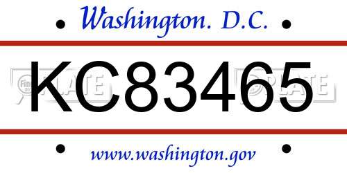 KC83465 District Of Columbia License Plate