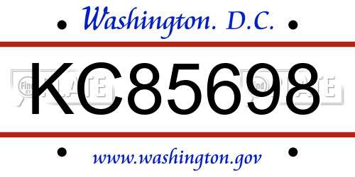 KC85698 District Of Columbia License Plate
