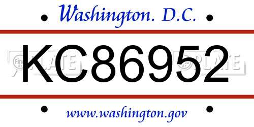 KC86952 District Of Columbia License Plate