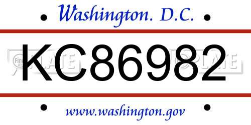 KC86982 District Of Columbia License Plate