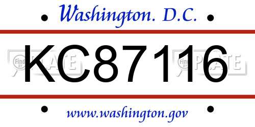 KC87116 District Of Columbia License Plate