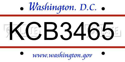 KCB3465 District Of Columbia License Plate
