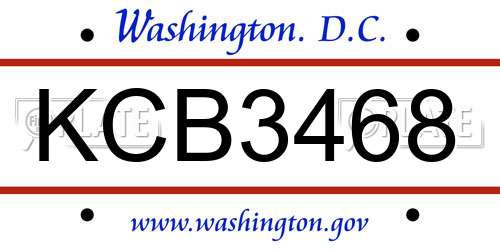 KCB3468 District Of Columbia License Plate
