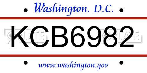 KCB6982 District Of Columbia License Plate