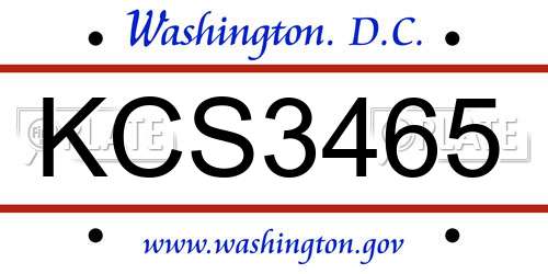 KCS3465 District Of Columbia License Plate