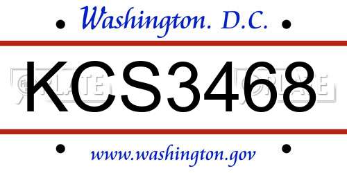 KCS3468 District Of Columbia License Plate