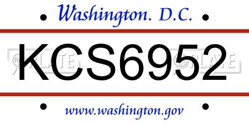KCS6952 District Of Columbia License Plate