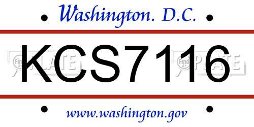 KCS7116 District Of Columbia License Plate