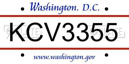 KCV3355 District Of Columbia License Plate