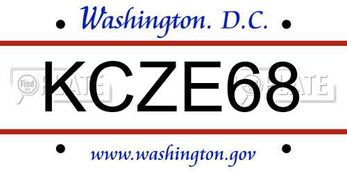 KCZE68 District Of Columbia License Plate