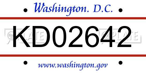 KD02642 District Of Columbia License Plate