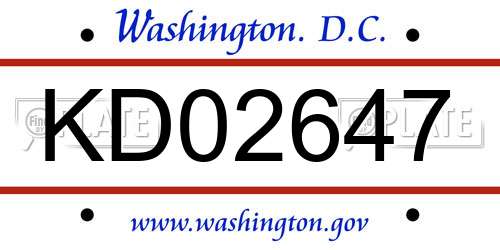 KD02647 District Of Columbia License Plate
