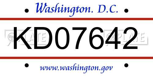 KD07642 District Of Columbia License Plate