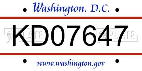 KD07647 District Of Columbia License Plate