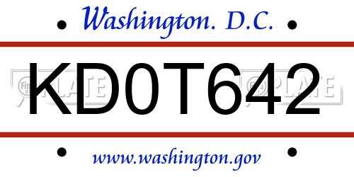 KD0T642 District Of Columbia License Plate