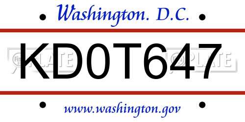 KD0T647 District Of Columbia License Plate