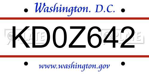 KD0Z642 District Of Columbia License Plate