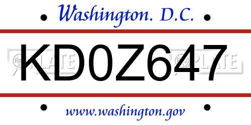 KD0Z647 District Of Columbia License Plate